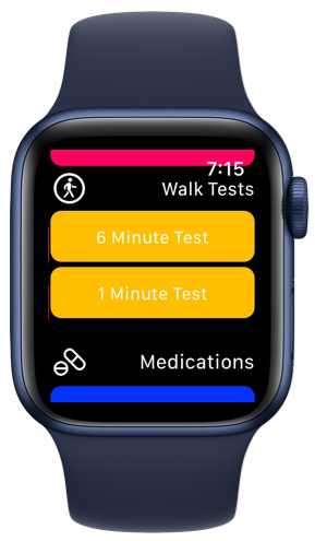 HeartCloud Sync Apple Watch app screenshot of 1 and 6 minute walk tests