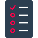 Dark gray checklist with red checkmarks