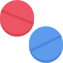 Red and blue rounded pills